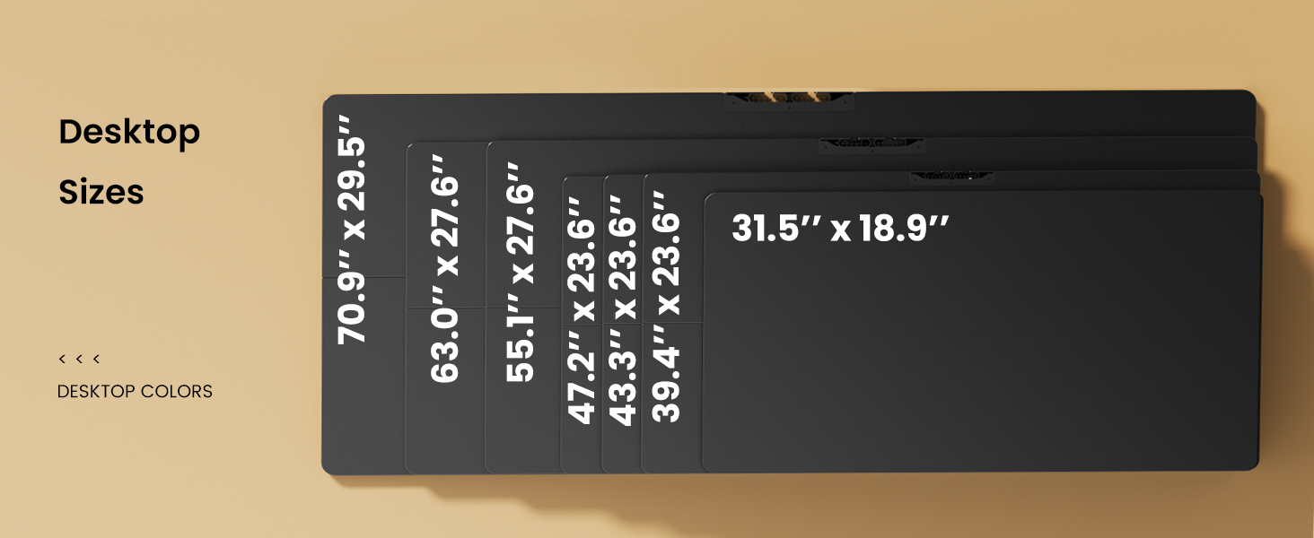 Electric desk size options including 48, 55, and 63 inches